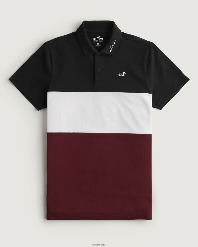 educación física Hollister polo con bloques de color negro blanco y burdeos 086N62997 hombres tapas