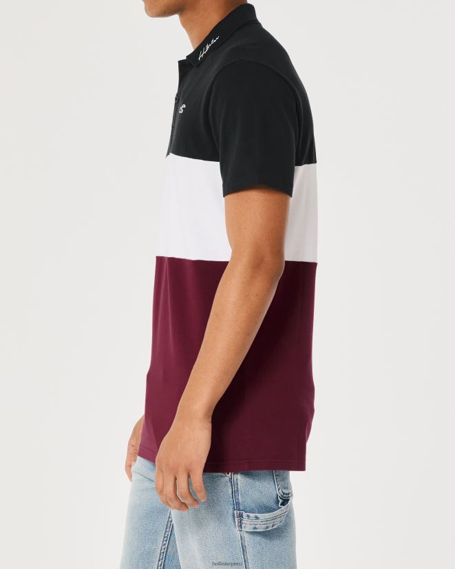educación física Hollister polo con bloques de color negro blanco y burdeos 086N62997 hombres tapas