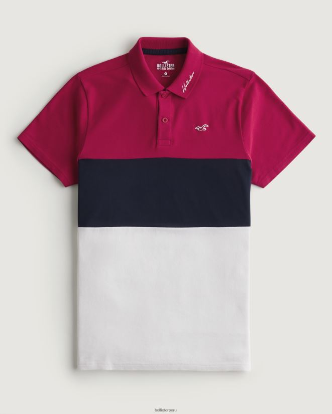 educación física Hollister polo con bloques de color rojo marino y blanco 086N621063 hombres tapas