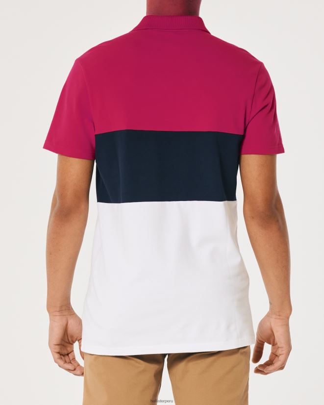 educación física Hollister polo con bloques de color rojo marino y blanco 086N621063 hombres tapas
