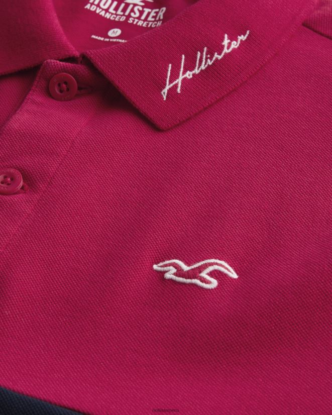 educación física Hollister polo con bloques de color rojo marino y blanco 086N621063 hombres tapas