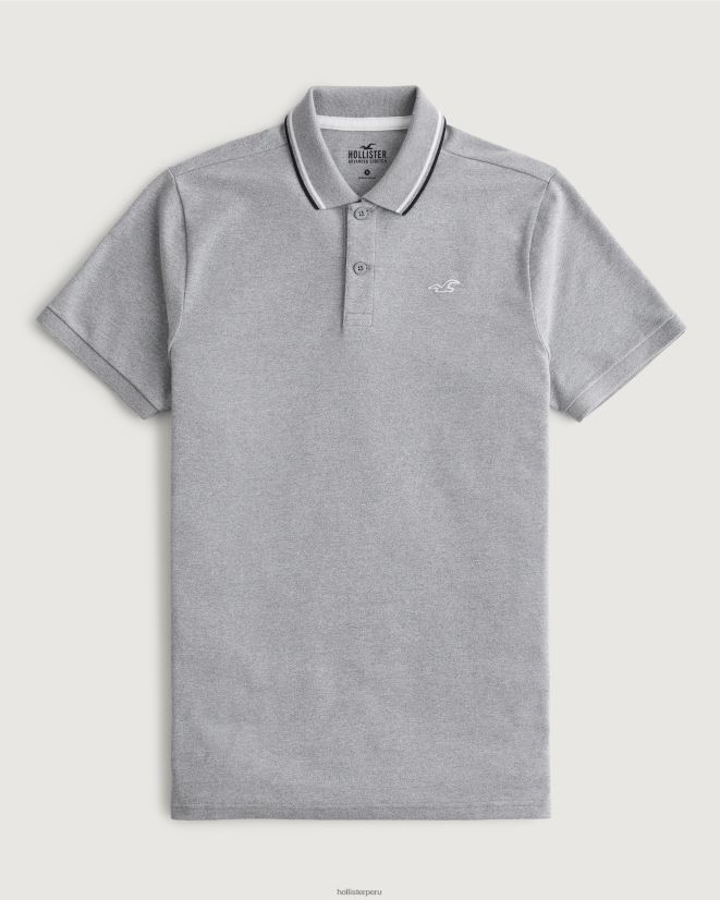 educación física Hollister polo con ícono en el cuello cuero gris 086N62991 hombres tapas