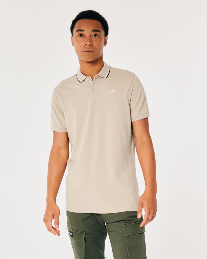 educación física Hollister polo con ícono en el cuello cuero gris 086N62991 hombres tapas