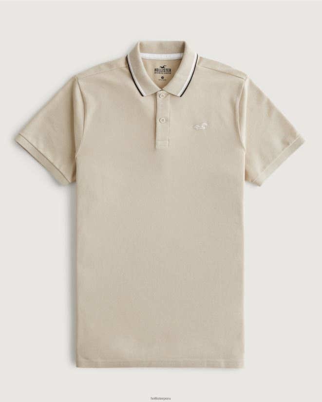 educación física Hollister polo con ícono en el cuello cuero gris 086N62991 hombres tapas