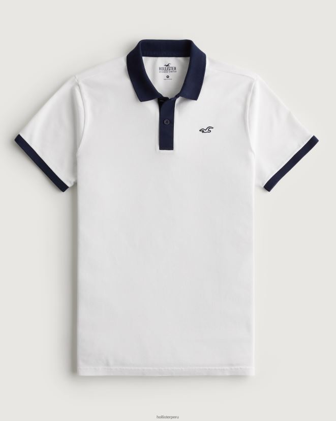 educación física Hollister polo con cuello en contraste blanco 086N62992 hombres tapas