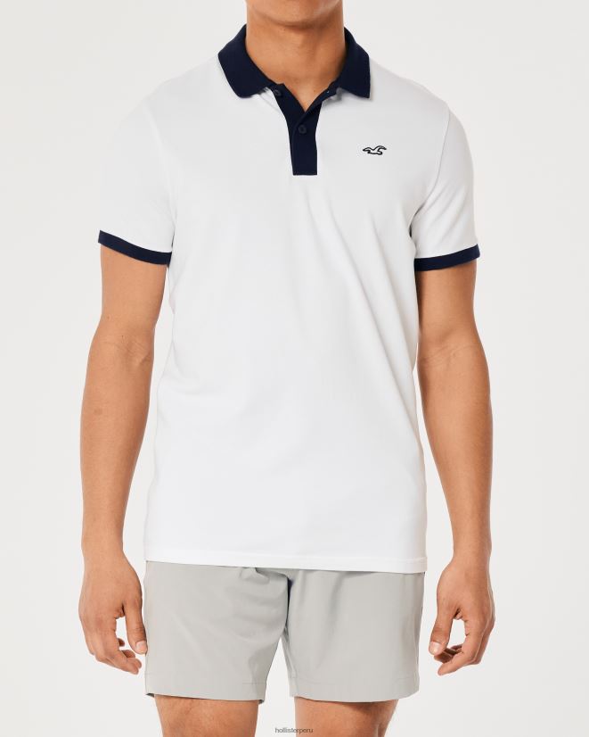 educación física Hollister polo con cuello en contraste blanco 086N62992 hombres tapas