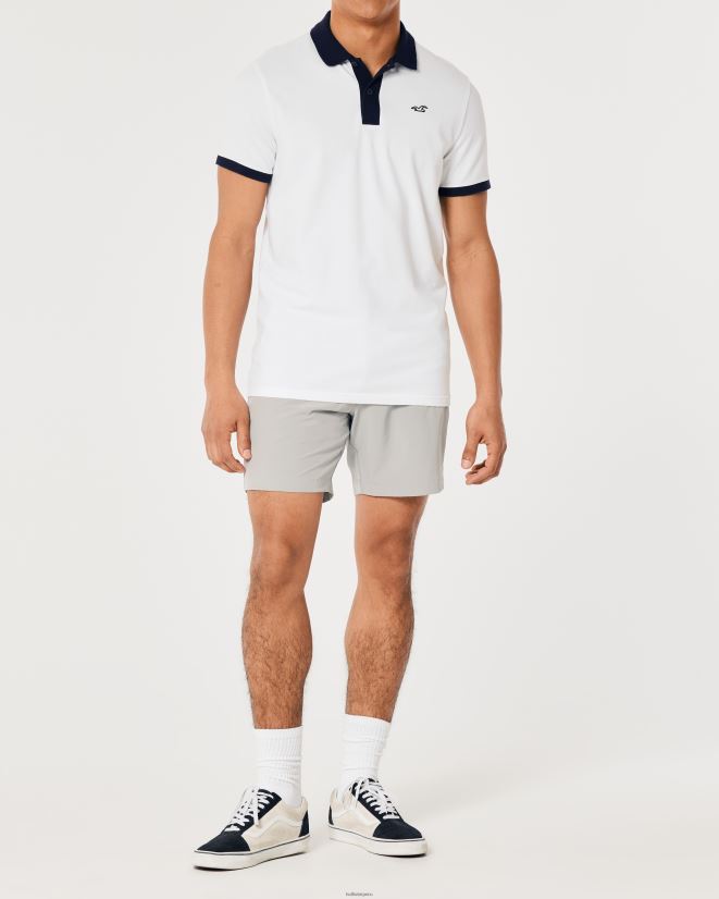 educación física Hollister polo con cuello en contraste blanco 086N62992 hombres tapas