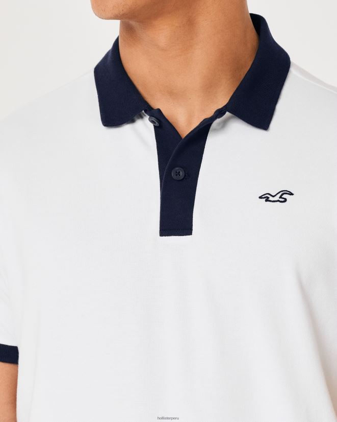 educación física Hollister polo con cuello en contraste blanco 086N62992 hombres tapas