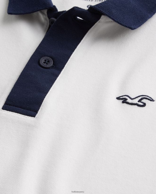 educación física Hollister polo con cuello en contraste blanco 086N62992 hombres tapas