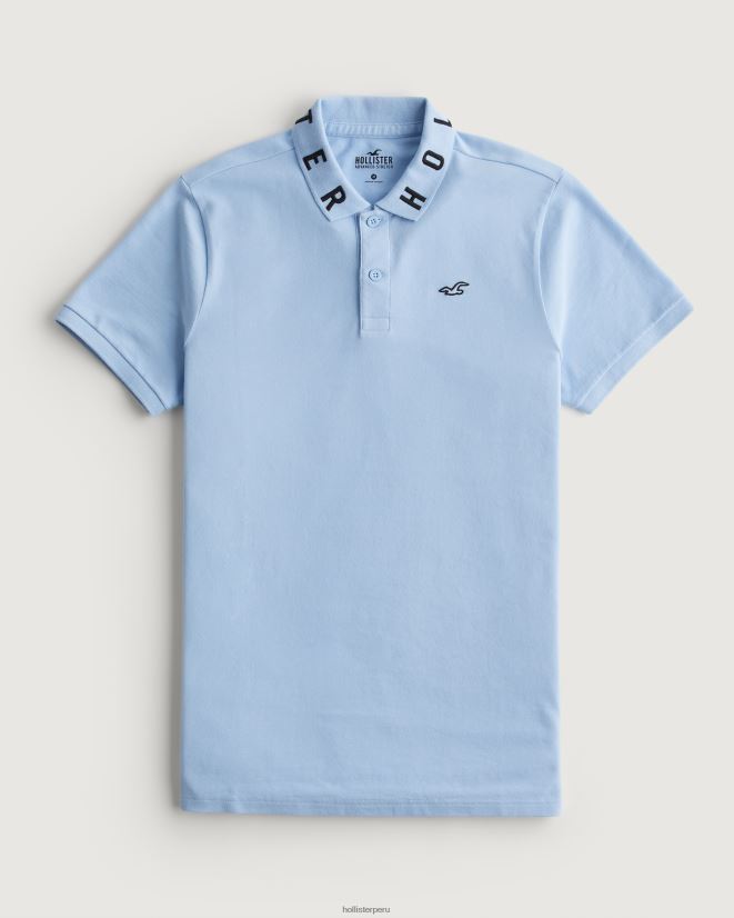 educación física Hollister polo con logo en el cuello azul claro 086N62821 hombres tapas