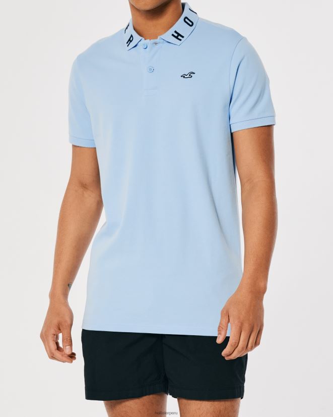 educación física Hollister polo con logo en el cuello azul claro 086N62821 hombres tapas