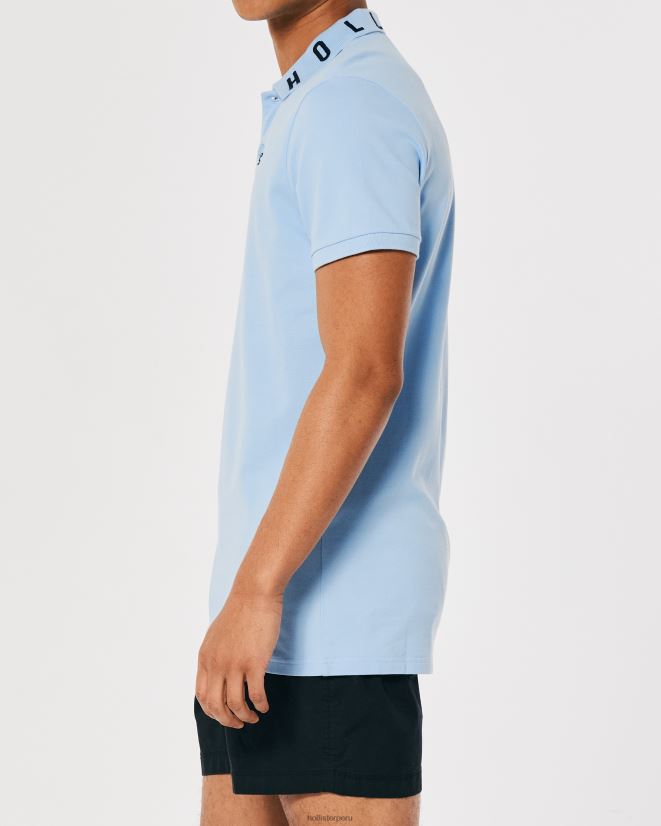 educación física Hollister polo con logo en el cuello azul claro 086N62821 hombres tapas