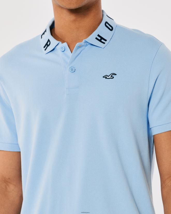 educación física Hollister polo con logo en el cuello azul claro 086N62821 hombres tapas