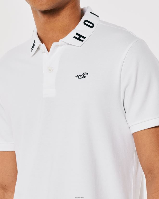 educación física Hollister polo con logo en el cuello blanco 086N62833 hombres tapas