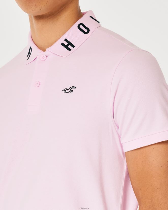 educación física Hollister polo con logo en el cuello rosa 086N62859 hombres tapas