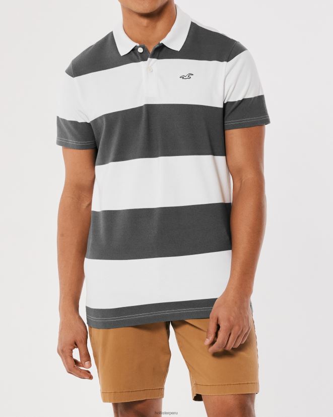 educación física Hollister polo de icono de logo de rayas de rugby raya gris 086N621018 hombres tapas