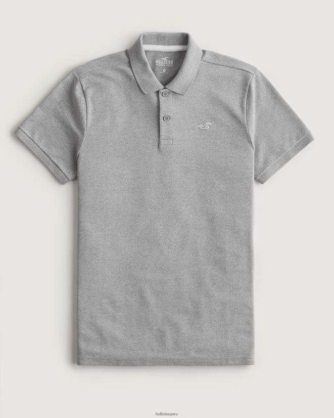 educación física Hollister polo icono del logotipo cuero gris 086N621070 hombres tapas