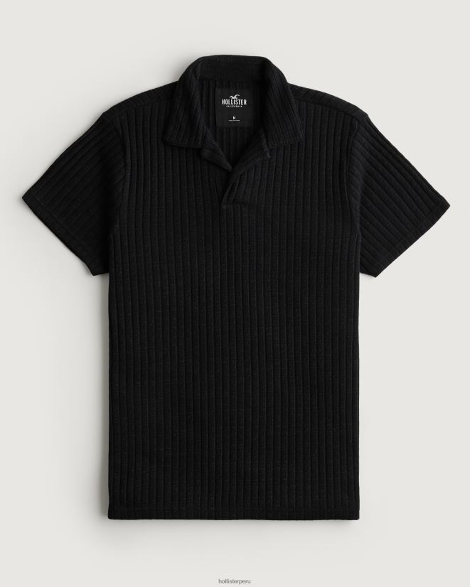 educación física Hollister polo tejido con cuello johnny negro 086N62911 hombres tapas