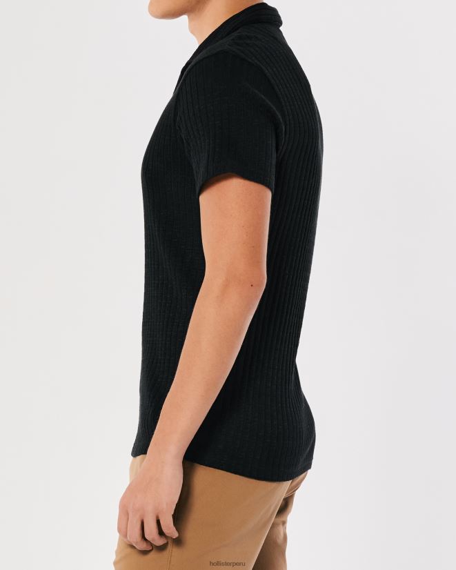 educación física Hollister polo tejido con cuello johnny negro 086N62911 hombres tapas
