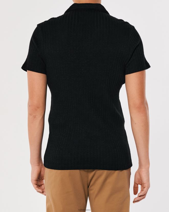 educación física Hollister polo tejido con cuello johnny negro 086N62911 hombres tapas