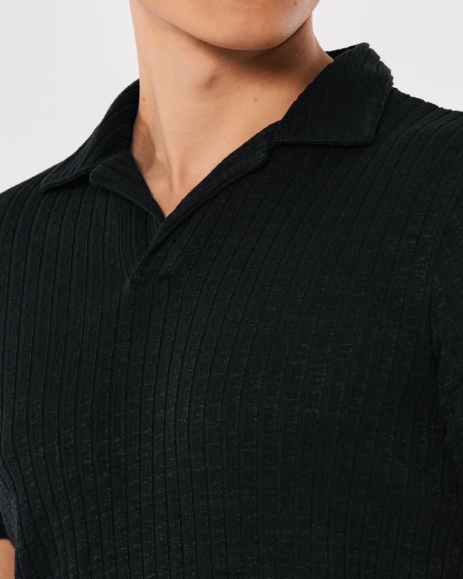 educación física Hollister polo tejido con cuello johnny negro 086N62911 hombres tapas