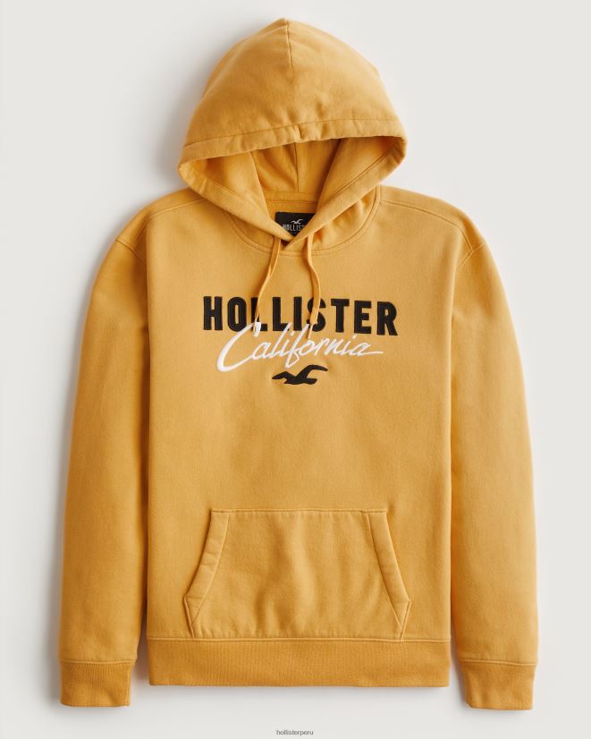 educación física Hollister sudadera con capucha y logo gráfico amarillo 086N621017 hombres tapas