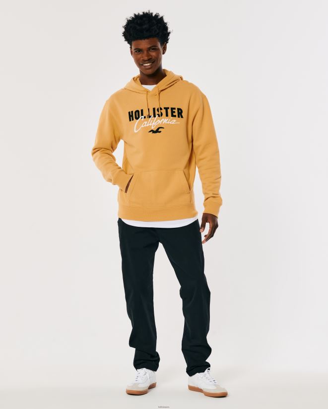 educación física Hollister sudadera con capucha y logo gráfico amarillo 086N621017 hombres tapas