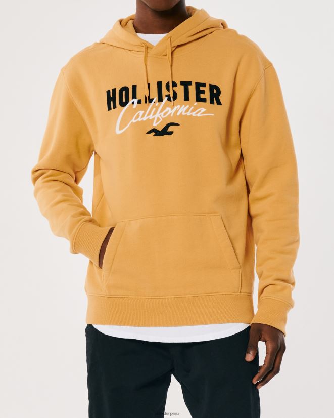 educación física Hollister sudadera con capucha y logo gráfico amarillo 086N621017 hombres tapas