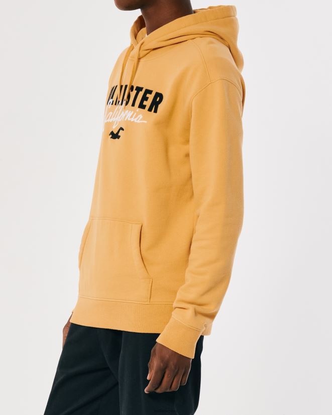 educación física Hollister sudadera con capucha y logo gráfico amarillo 086N621017 hombres tapas