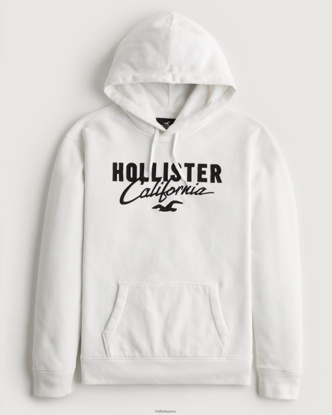 educación física Hollister sudadera con capucha y logo gráfico blanco 086N62900 hombres tapas