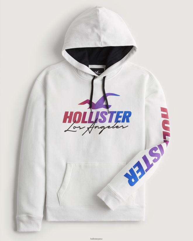 educación física Hollister sudadera con capucha y logo gráfico blanco 086N62935 hombres tapas