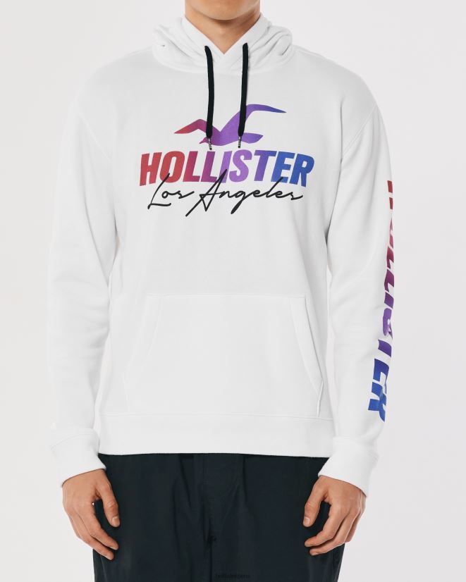 educación física Hollister sudadera con capucha y logo gráfico blanco 086N62935 hombres tapas