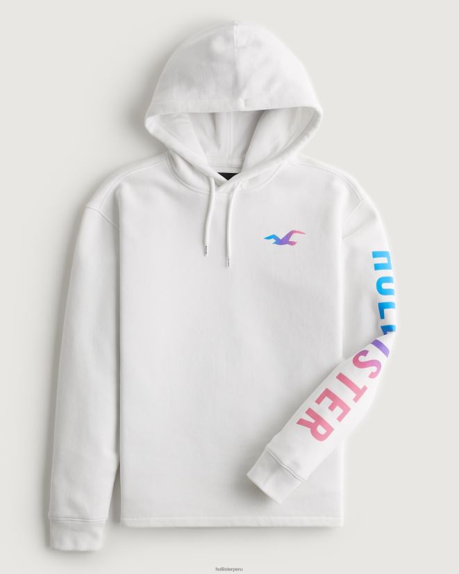 educación física Hollister sudadera con capucha y logo gráfico blanco 086N62948 hombres tapas