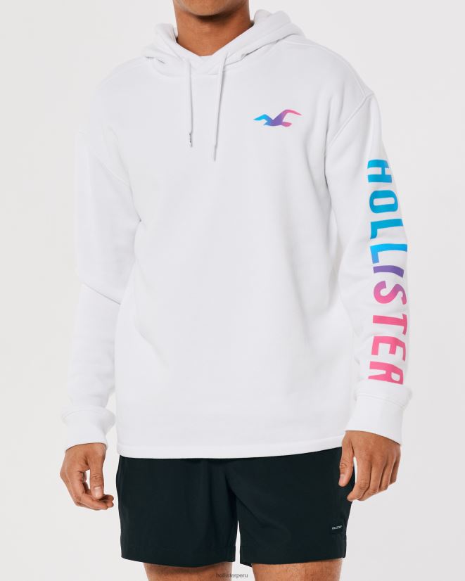 educación física Hollister sudadera con capucha y logo gráfico blanco 086N62948 hombres tapas