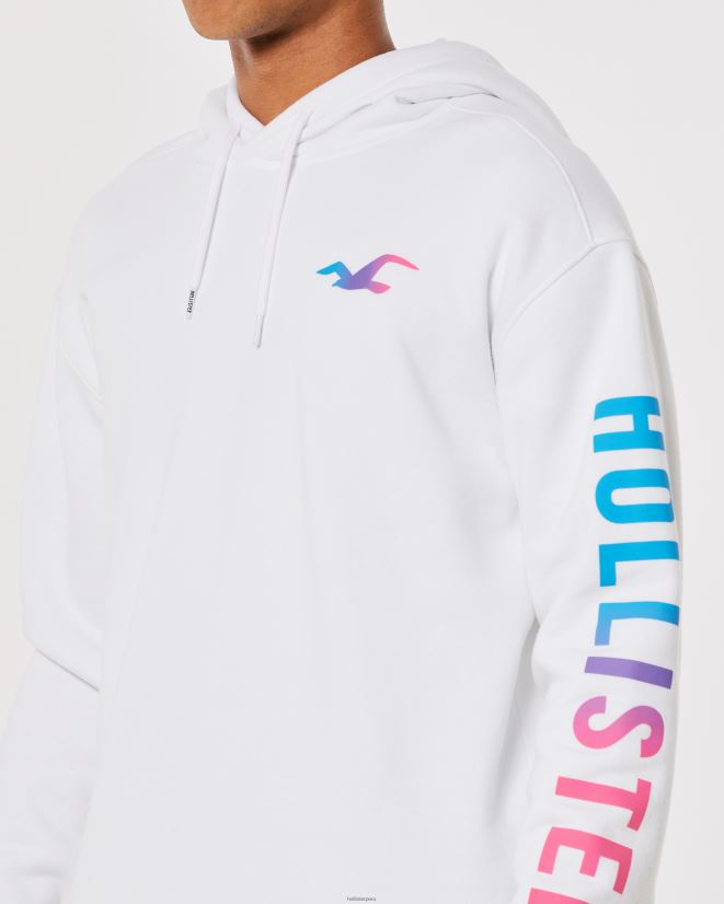 educación física Hollister sudadera con capucha y logo gráfico blanco 086N62948 hombres tapas