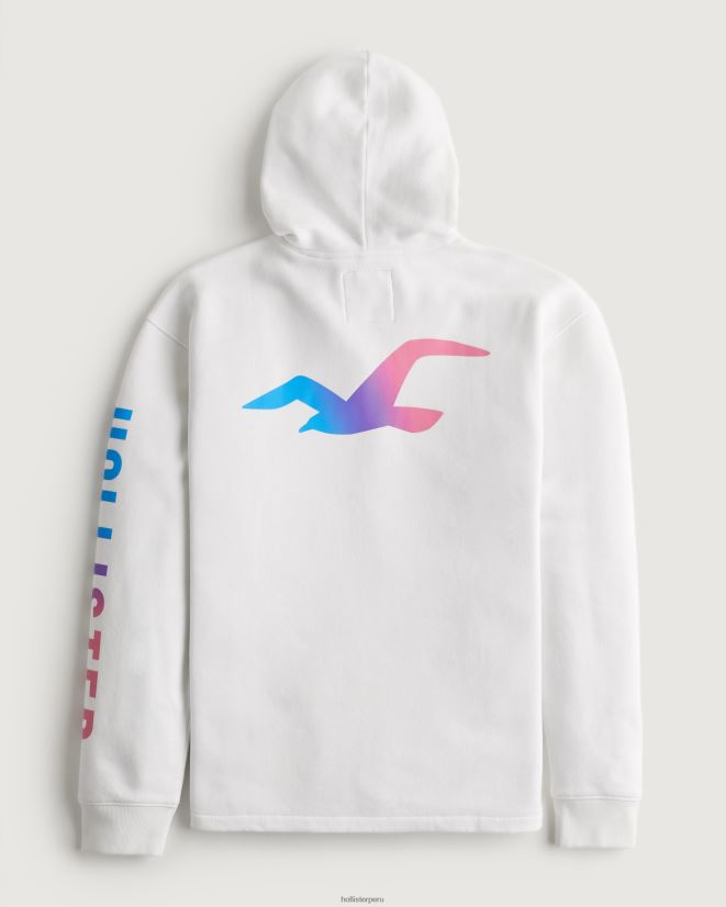 educación física Hollister sudadera con capucha y logo gráfico blanco 086N62948 hombres tapas