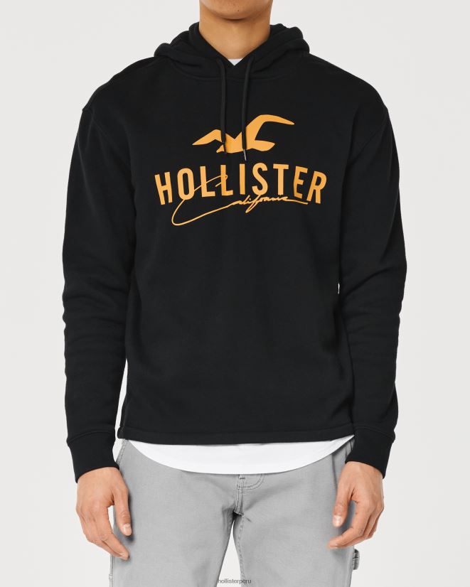 educación física Hollister sudadera con capucha y logo gráfico negro 086N621064 hombres tapas