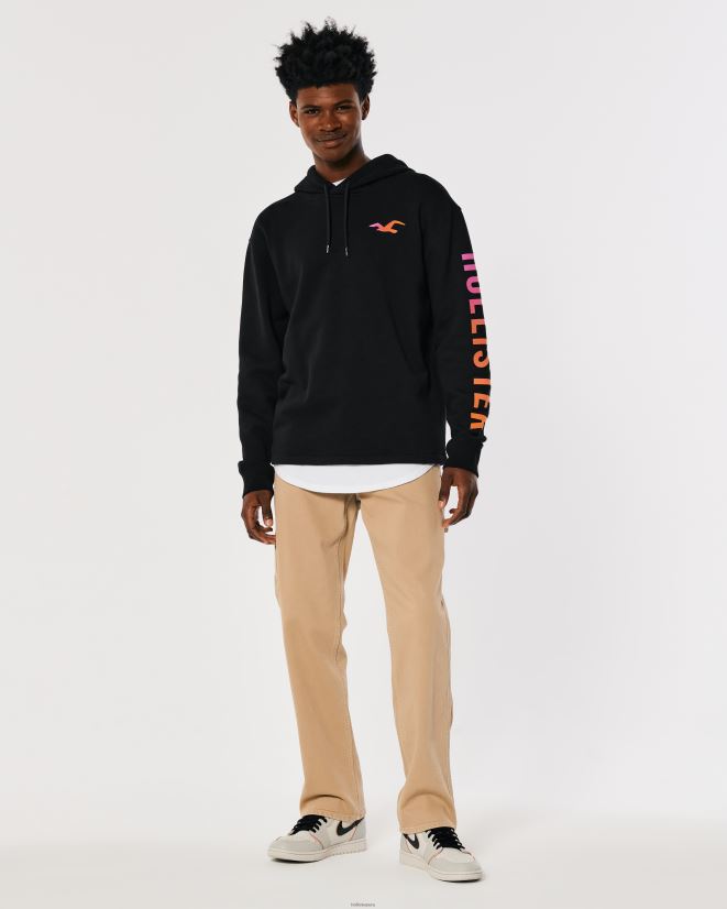 educación física Hollister sudadera con capucha y logo gráfico negro con gráfico en la manga 086N62829 hombres tapas