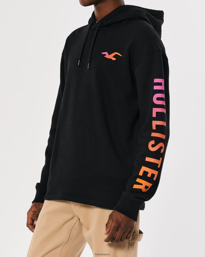 educación física Hollister sudadera con capucha y logo gráfico negro con gráfico en la manga 086N62829 hombres tapas
