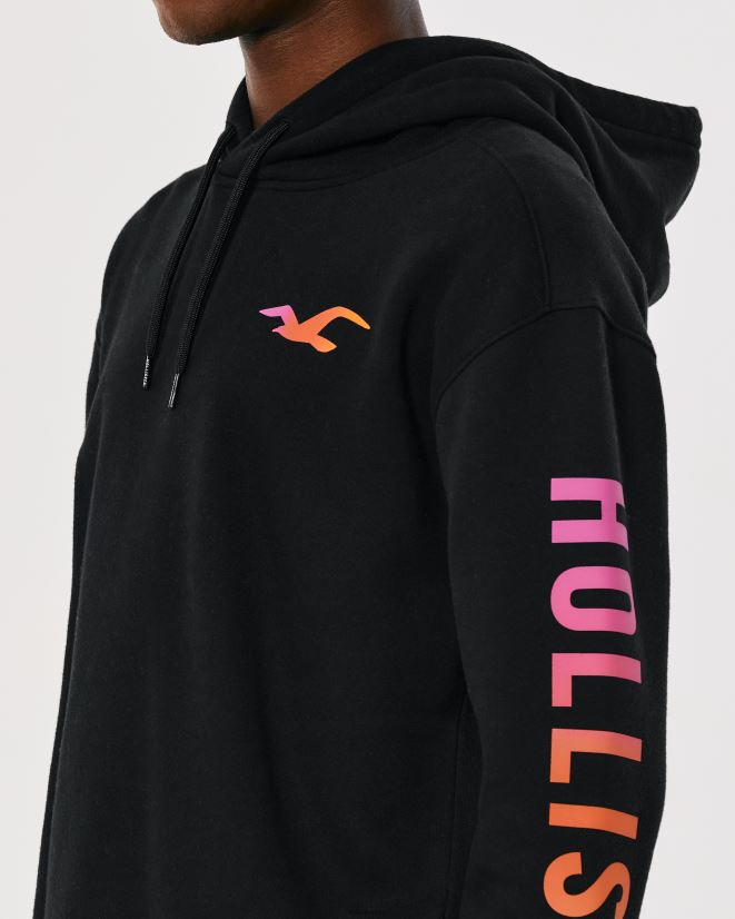 educación física Hollister sudadera con capucha y logo gráfico negro con gráfico en la manga 086N62829 hombres tapas