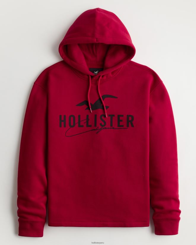 educación física Hollister sudadera con capucha y logo gráfico rojo 086N621034 hombres tapas