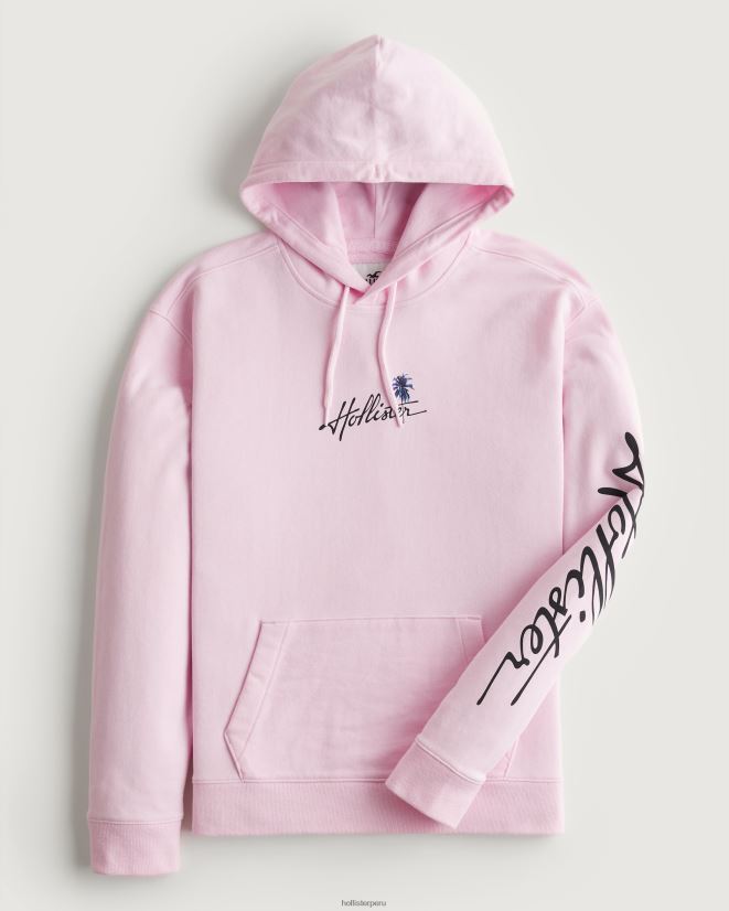 educación física Hollister sudadera con capucha y logo gráfico rosa 086N621024 hombres tapas
