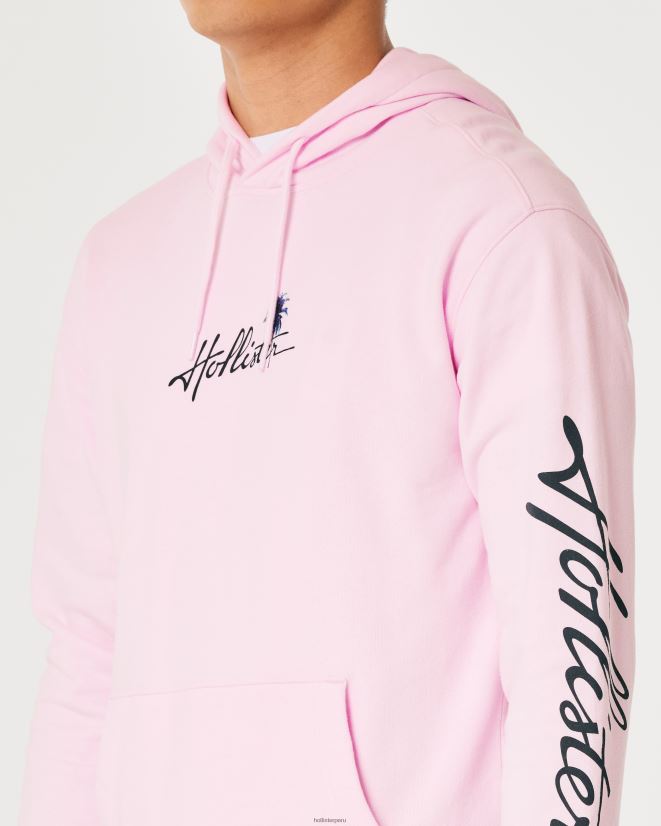 educación física Hollister sudadera con capucha y logo gráfico rosa 086N621024 hombres tapas