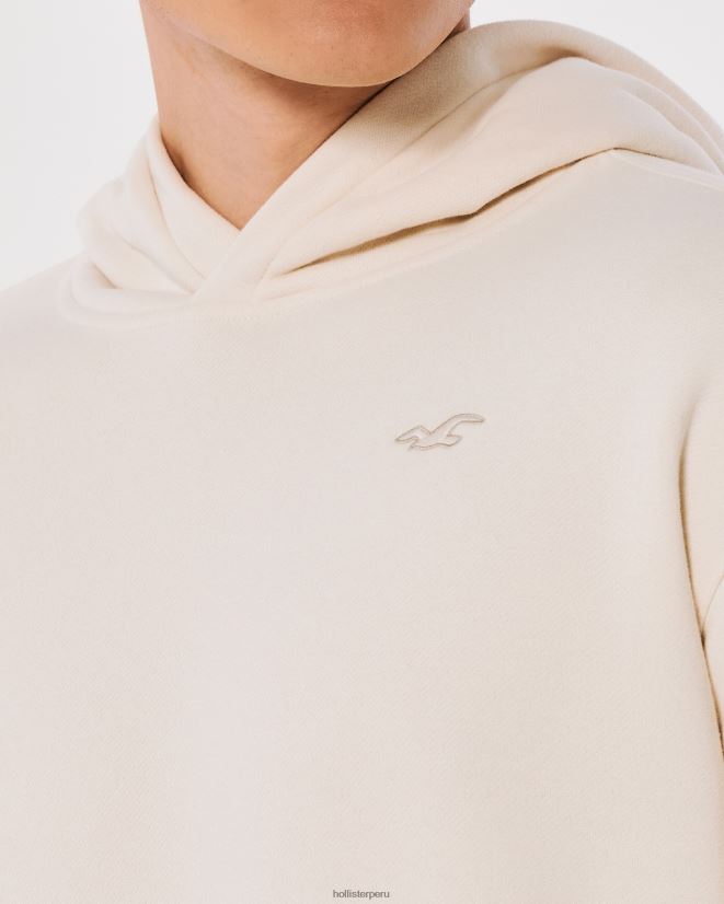 educación física Hollister sudadera con capucha y logo icónico crema 086N62941 hombres tapas