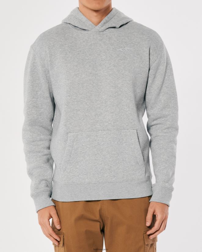 educación física Hollister sudadera con capucha y logo icónico cuero gris 086N62896 hombres tapas