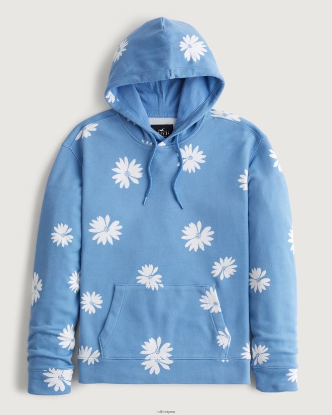 educación física Hollister sudadera con capucha y motivo floral floral azul claro 086N62951 hombres tapas