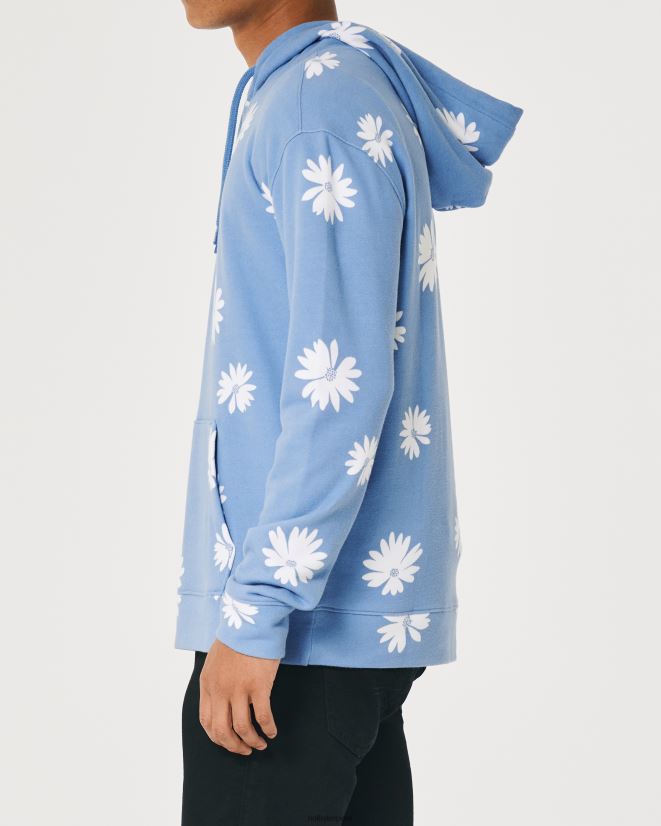 educación física Hollister sudadera con capucha y motivo floral floral azul claro 086N62951 hombres tapas