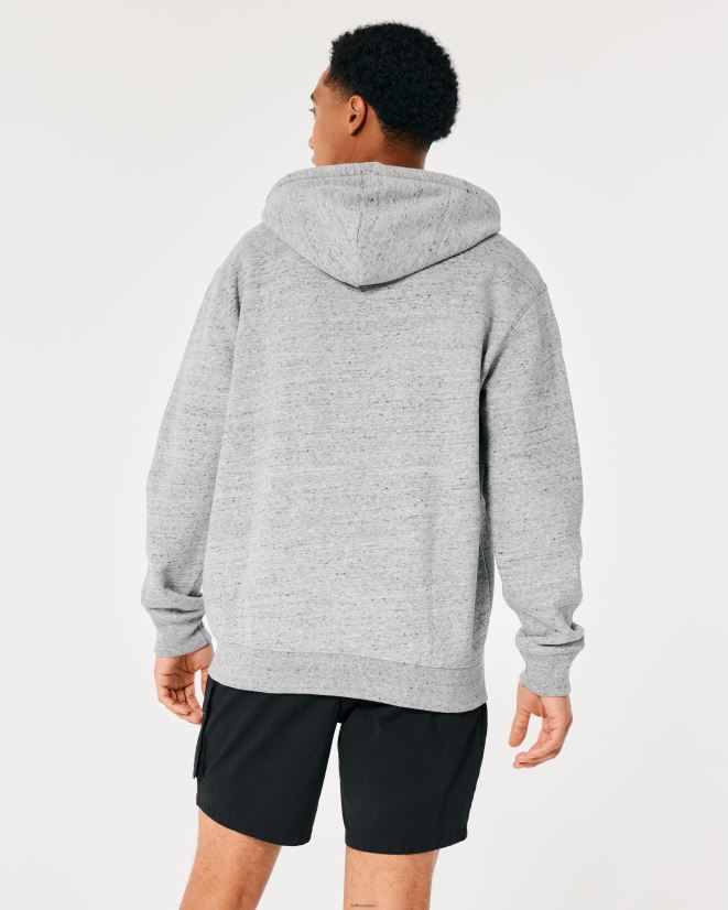 educación física Hollister sudadera holgada con cremallera completa gris jaspeado claro 086N62942 hombres tapas