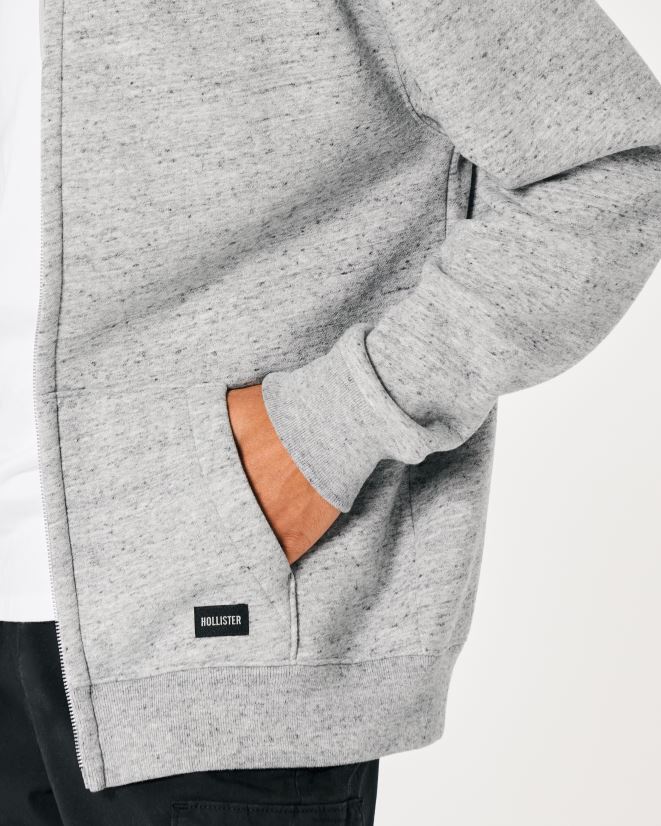 educación física Hollister sudadera holgada con cremallera completa gris jaspeado claro 086N62942 hombres tapas