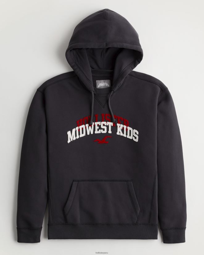 educación física Hollister x Midwest sudadera holgada con gráfico del logo para niños negro 086N621067 hombres tapas